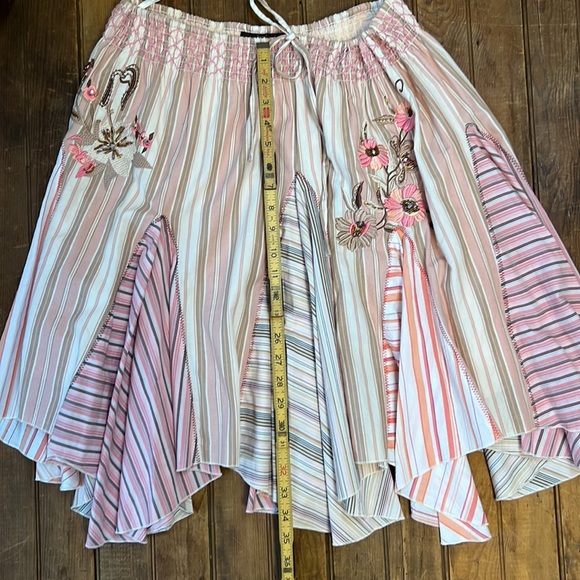 Hazel Anthropologie cotton scarf style embroidered skirt smocking - Picture 4 of 8